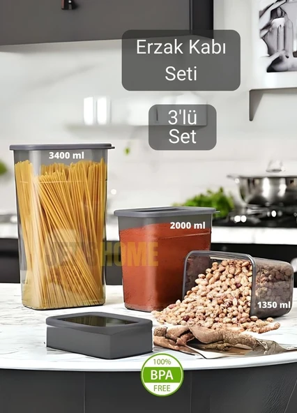 3’lü Erzak Kabı Seti Dikdörtgen Saklama Kutusu Yiyecek Kabı BPA Free
