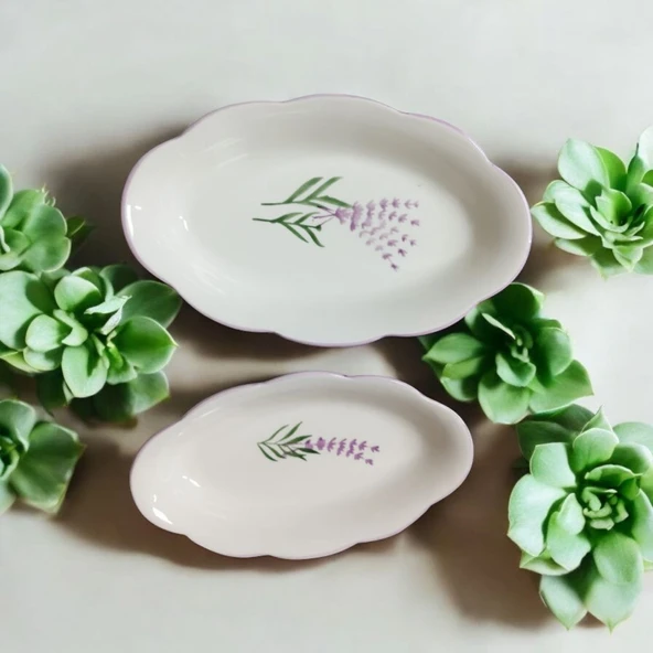 2li El yapımı desenli servis tabağı sunum tabağı - 7