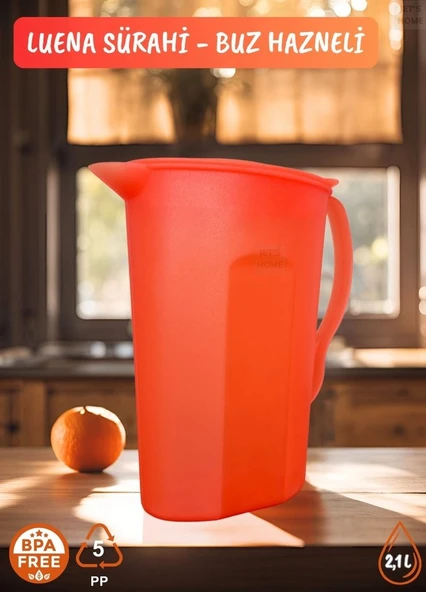 Luena Sürahi PP-5 Kokusuz Sürahi Soğutuculu Turuncu Sürahi Bpa Free 2,1 L - 3