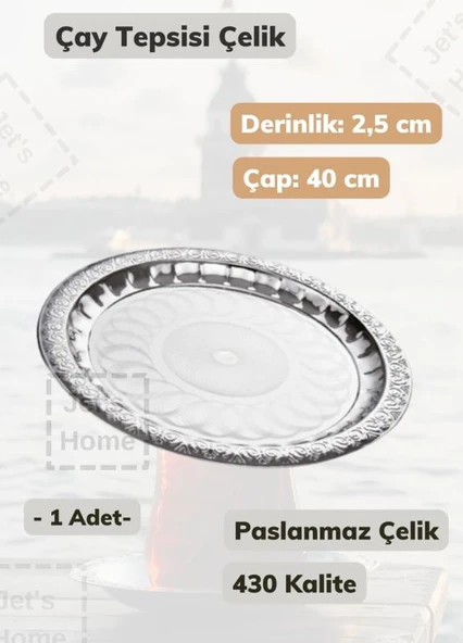 Çelik Çay Tepsisi 40 cm Paslanmaz Çelik Tepsi