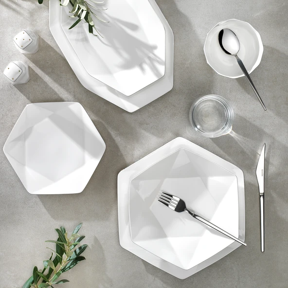 Schafer Superfine Bone Star Yemek Takımı 56 Parça-Platin