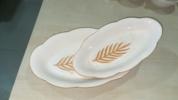 2li El yapımı desenli servis tabağı sunum tabağı - 4