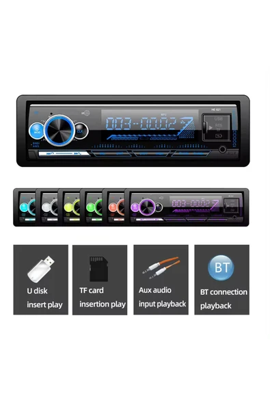 EXVOL EXW-22  YENİ MODEL ARABA OTO TEYP BLUETOOTH ÇİFT USB GİRİŞLİ 7 RENK DEGİŞEN SD-AUX ÇİFT AMFİ ÇIKIŞI - 2