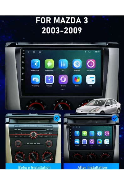 EXVOL Mazda 3 2003-2009 Android Multimedya Carplay 9 Inc Hd Ips Ekran 2gb Ram /32gb Kamera Hediyeli - Resim 6