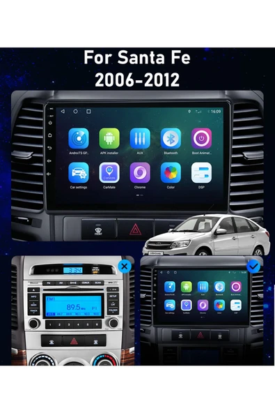 EXVOL Hyundai Santa Fe 2006-2012 Android Multimedya Carplay 9 Inc Hd Ips Ekran 4gb/64gb Kamera Hediyeli - Resim 2