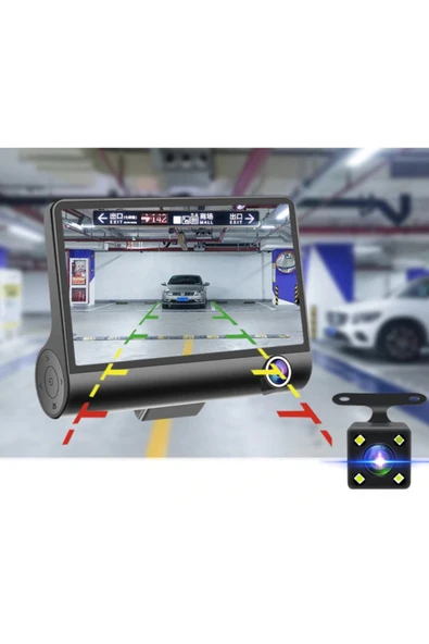 EXVOL Araç Içi Kamerası 3 Kameralı 1080p Hd 4.1 Inc Ekranlı Araç Iç Yol Park Kamerası - Resim 4