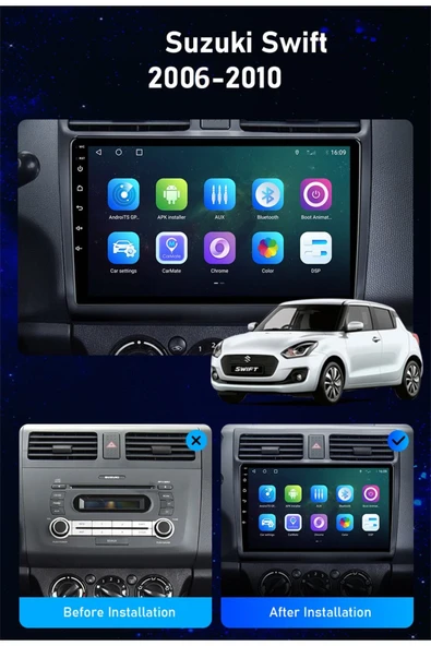 EXVOL Suzuki Swift 2006-2010 Android Multimedya Carplayli 10 Inc Hd Ips Ekran 2gb/32gb Kamera Hediye - Resim 3