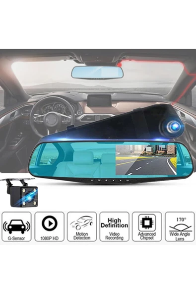 EXVOL Araç Içi Park Kameralı Kayıt Kamerası 1080p Hddikiz Aynalı 4.3 Inc Ekran - Resim 3