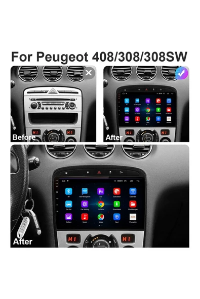 EXVOL Peugeot 308-408 Android Multimedya Carplay 9 Inc Hd Ips Ekran 2/32gb Kamera Hediyeli - Resim 2