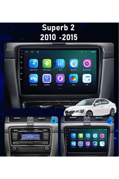 EXVOL SKODA SÜPER B 2010-2015 ANDROİD MULTİMEDYA CARPLAYLİ 10 İNC HD IPS EKRAN 2GB/32GB KAMERA HEDİYELİ - Resim 2