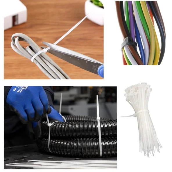 Plastik Cırt Kelepçe (100 Adet) 3.6x250 mm Beyaz Renk Zip Kablo Bağı Çok Amaçlı Bağlama - 7