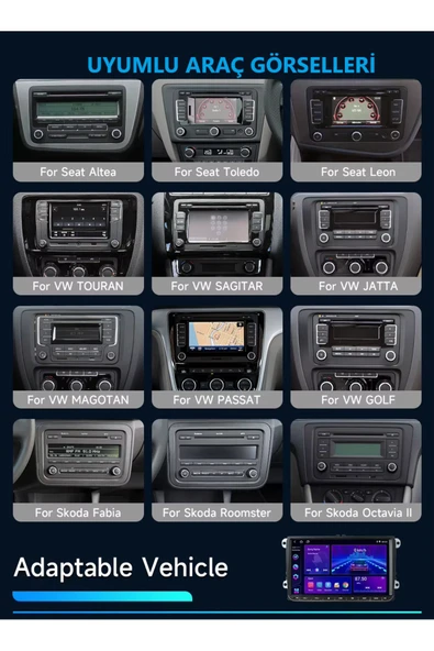 EXVOL VOLKSWAGEN CADDY JETTA PASSAT SKODA SEAT 2GB/32GB MULTİMEDYA CARPLAY HD IPS EKRAN KAMERA HEDİYELİ - Resim 7
