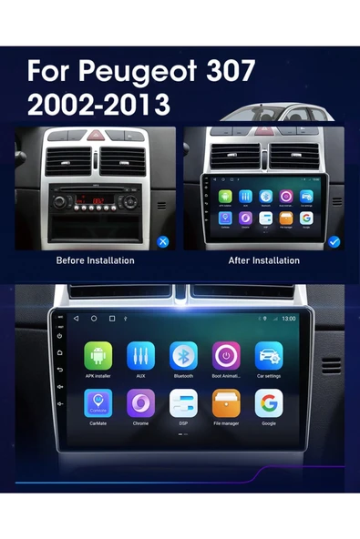 EXVOL PEUGEOT 307 MULTİMEDYA CARPLAY 9 İNC HD IPS EKRAN 4GB/64GB ANDROİD 12 SÜRÜM PARK KAMERASI HEDİYELİ - Resim 5