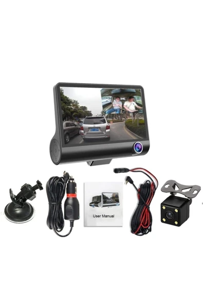 EXVOL Araç Içi Kamerası 3 Kameralı 1080p Hd 4.1 Inc Ekranlı Araç Iç Yol Park Kamerası - Resim 2