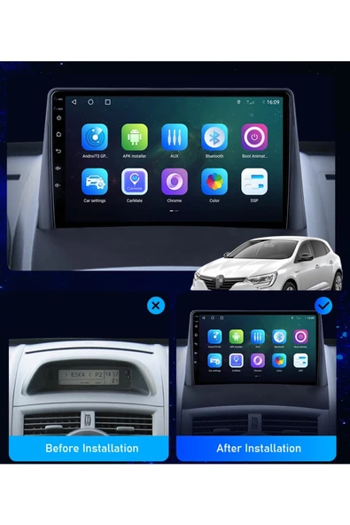 EXVOL Renault Megane 2 Android Multimedya Carplay 9 Inc Hd Ips Ekran 4gb/64gb Kamera Hediyeli - Resim 5