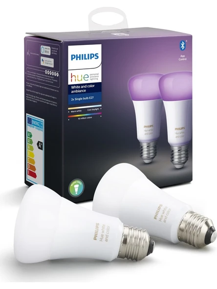 Philips HueWCA 9-75W E27 1100 Lumen Renkli Akıllı Ampul 2'li Ekopaket A60