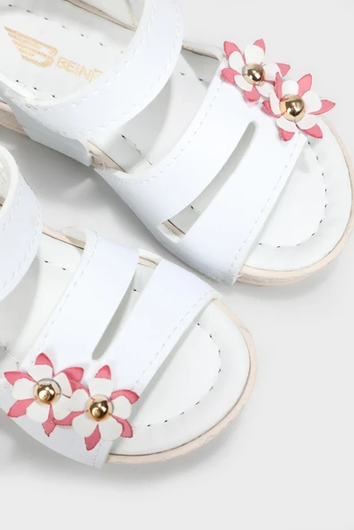Beınsteps Çiçekli Cırtlı Rahat Beyaz Çocuk Sandalet 2455 - 3