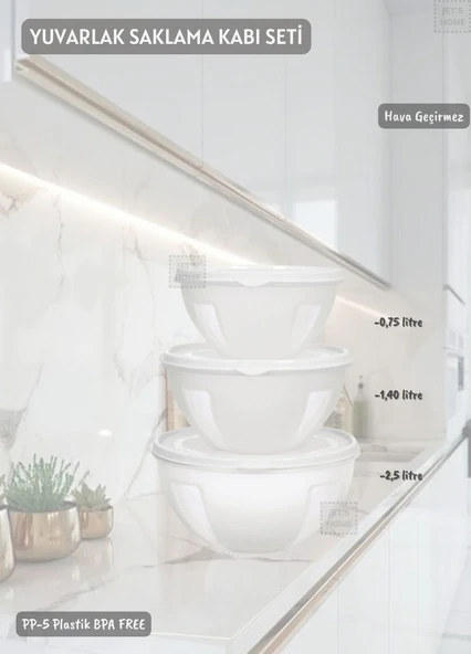 3’lü Yuvarlak Saklama Kabı Seti Hava Geçirmez BPA FREE - Resim 3