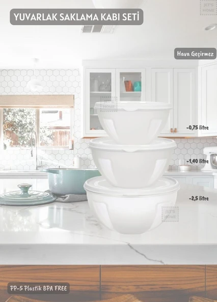 3’lü Yuvarlak Saklama Kabı Seti Hava Geçirmez BPA FREE - Resim 2