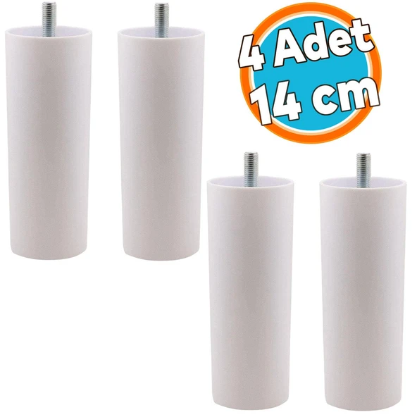 4 Adet Mobilya Kanepe Koltuk Baza Yükseltme M8 Civatalı İnce Diş Destek Ayağı Ayakları Beyaz 14 cm