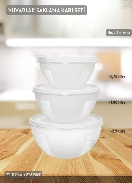 3’lü Yuvarlak Saklama Kabı Seti Hava Geçirmez BPA FREE ürün görseli 1