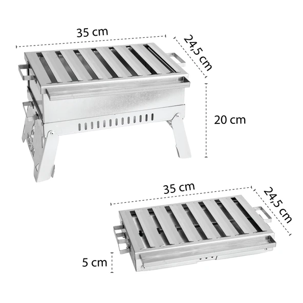 İdeal Boy Paslanmaz Katlanır Pratik Mangal (YIKANABİLİR) 35 x 25 x 20 cm MAŞA HEDİYELİ - Resim 8