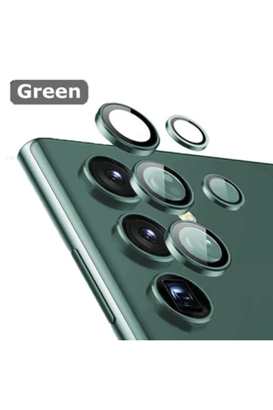 Samsung Galaxy S23 Ultra Uyumlu Kamera Lens Cam Koruyucu Metal Yuvarlak Çerçeve Yeşil S23 Ultra Lens