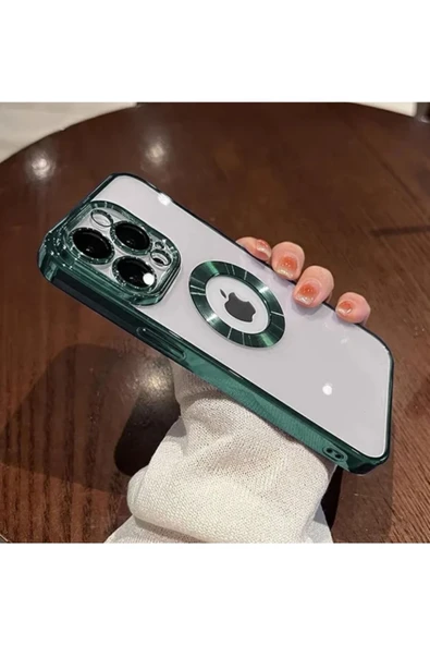 Iphone 12 Pro Uyumlu Kılıf Kamera Lens Korumalı Orta Halka Logo Gösterir Şeffaf Parlak Kenarlı Kapak