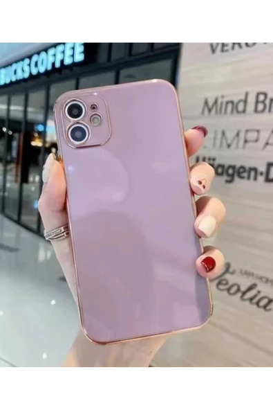 iPhone 11 Uyumlu Kılıf Parlak Gold Kenarlı Kamera Korumalı Silikon Kapak