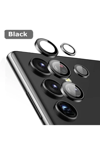 Samsung Galaxy S22 Ultra Uyumlu Kamera Lens Cam Koruyucu Metal Yuvarlak Çerçeve Siyah S22 Ultra Lens