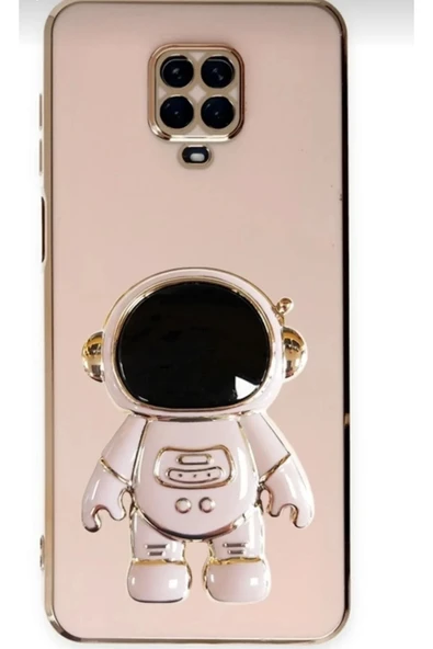 Xiaomi Redmi Note 9 Pro Kılıf Sevimli Astronot Standlı 3d Parlak Gold Altın Kenarlı Tam Korumalı