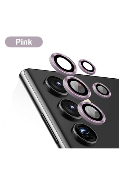 Samsung Galaxy S22 Ultra Uyumlu Kamera Lens Cam Koruyucu Metal Yuvarlak Çerçeve Pembe S22 Ultra Lens