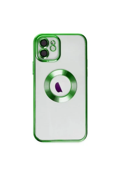 Iphone 12 Uyumlu Kılıf Kamera Lens Korumalı Orta Halka Logo Gösterir Şeffaf Parlak Kenarlı Kapak