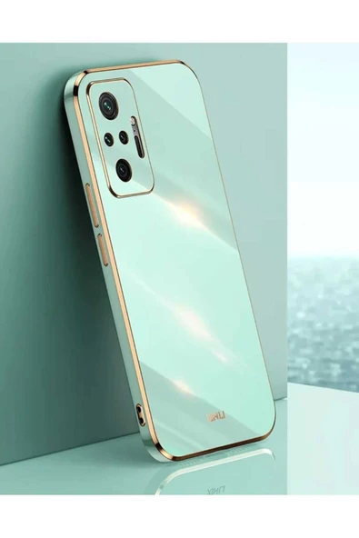 Xiaomi Redmi Note 10 Pro Uyumlu Kılıf Parlak Gold Kenarlı Kamera Korumalı Silikon Kapak