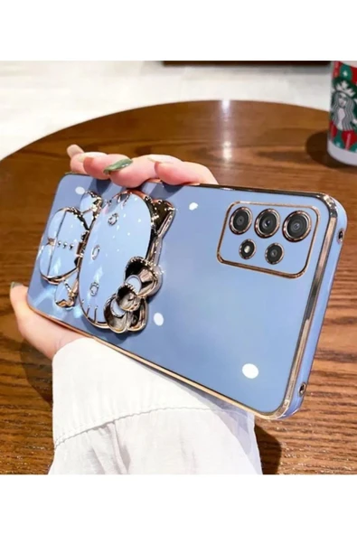 Xiaomi Redmi Note 8 UyumluKılıf Hello Kitty Standlı Sevimli Parlak Gold Kenarlı Tam Koruma Karakter