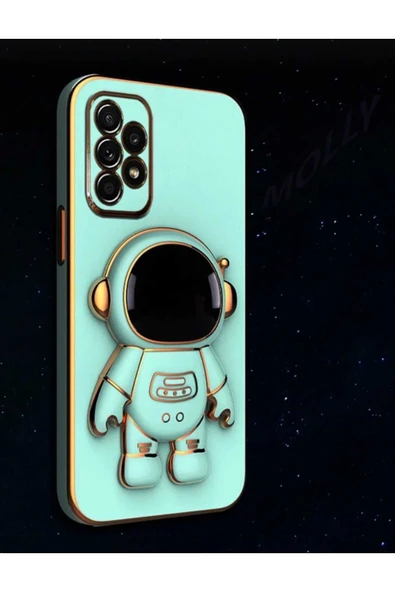 Samsug Galaxy A 52 Uyumlu Astronot Standlı 3D Görünümlü Gold Detaylı Tam Korumalı Lüks Kılıf