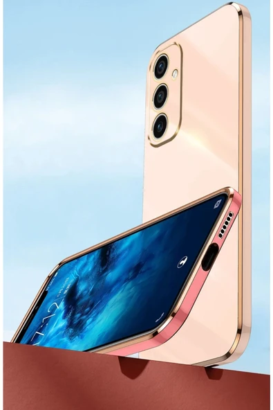 Samsung Galaxy A34 5G Uyumlu Kamera Korumalı Parlak Gold Kenarlı Yumuşak Silikon Kılıf/Kapak