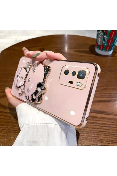 Xiaomi Redmi Note 9S Uyumlu Kılıf Standlı Sevimli Parlak Gold Kenarlı Tam Koruma 3d Karakter