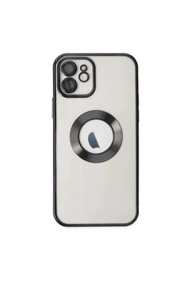 Iphone 12 Uyumlu Kılıf Kamera Lens Korumalı Orta Halka Logo Gösterir Şeffaf Parlak Kenarlı Kapak