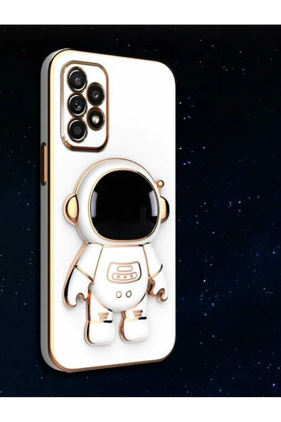 Samsug Galaxy A 52 Uyumlu Astronot Standlı 3D Görünümlü Gold Detaylı Tam Korumalı Lüks Kılıf