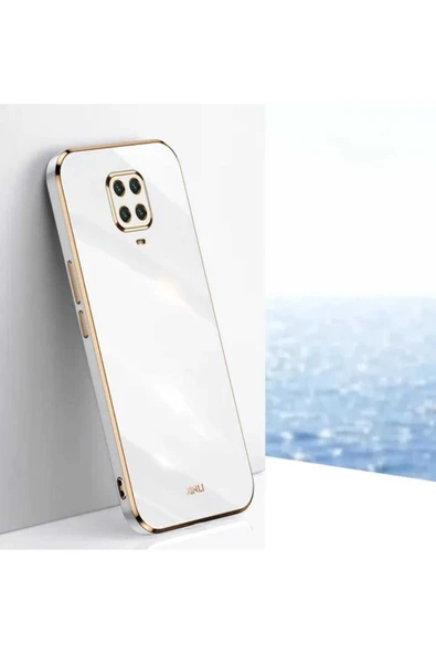 Xiaomi Redmi Note 9 Pro Uyumlu Kılıf Parlak Gold Kenarlı Kamera Korumalı Silikon Kapak