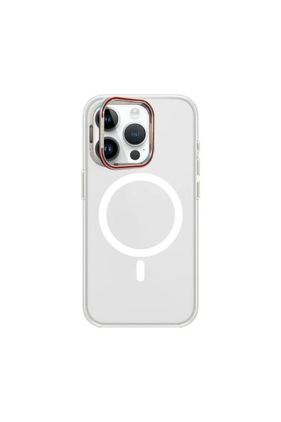 Mopal İphone 15 Pro Max Uyumlu Metal Mıknatıslı Standlı Magsafe Ince Sert Paris Silikon Kılıf - 3
