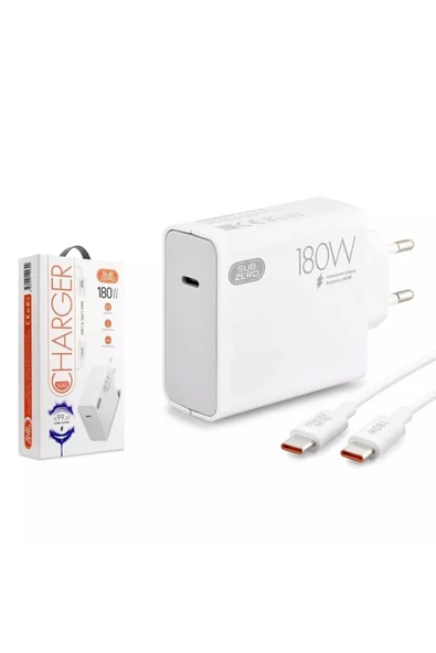 Subzero 180w Type-c Pd Kablolu Sg82 Turbo Ev Tipi Şarj Aleti Salise Gösterir ürün görseli 1