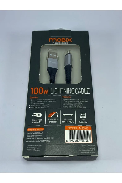 MOBİX Mobix Lightning USB Kablo Super Hızlı Turbo Şarj ve Veri Aktarımı - Resim 2