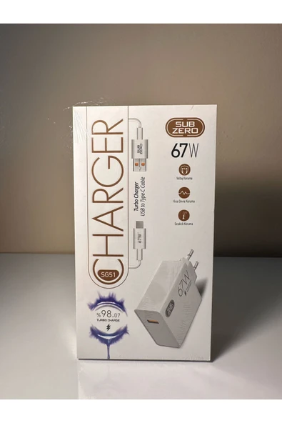 Subzero 67w 6a Type-c Kablolu Turbo Ev Tipi Şarj Aleti ürün görseli 1