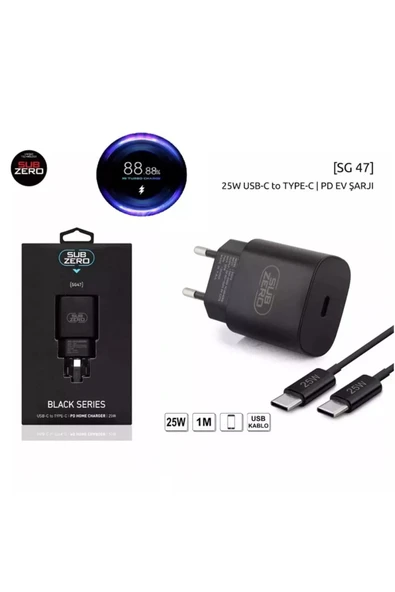 Subzero Sg47 25 Watt Pd Type-c To Type-c Siyah Şarj Aleti ürün görseli