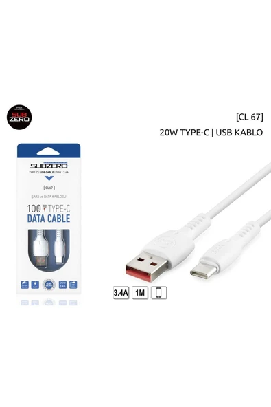 Subzero Cl67 Type-c 3,4a Hızlı 1 Metre Şarj Kablosu ürün görseli