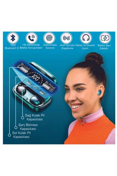 BUKREM STORE Kablosuz M10 Kulaklık – Spor için İdeal, IPX7 Suya Dayanıklı, iPhone SE 2020 ile Uyumlu - 3