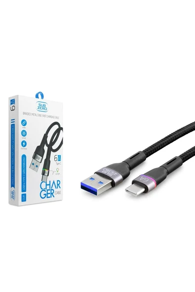 Subzero 6A USB to TYPE -C RGB IŞIKLI İP ÖRGÜLÜ ŞARJ KABLOSU ürün görseli 1