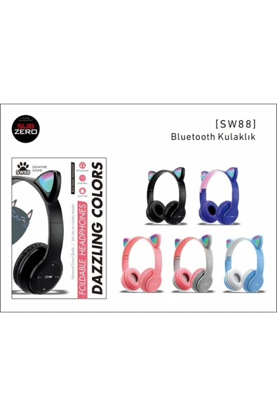 Subzero SW88 Renkli Kedicik Kulaklı Katlanabilir Bluetooth Kulaklık Uyumlu - 2